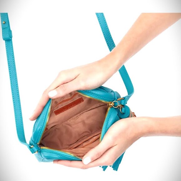 HOBO Blue and Gold Crossbody Bag with Leather Finish - Picture 3 of 5